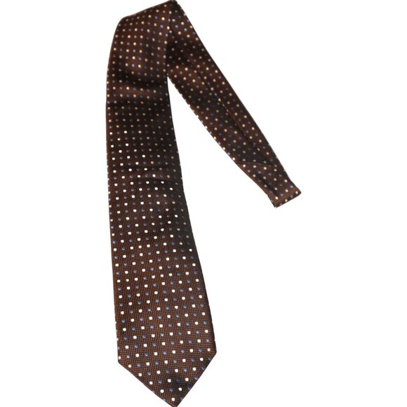 Ermenegildo Zegna Silk Tie Brown Blue Dot Classic Business Italian - Picture 1 of 4